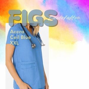 BUNDLE - Figs Women's Accra Short Sleeve Scrub Top in Ceil Blue